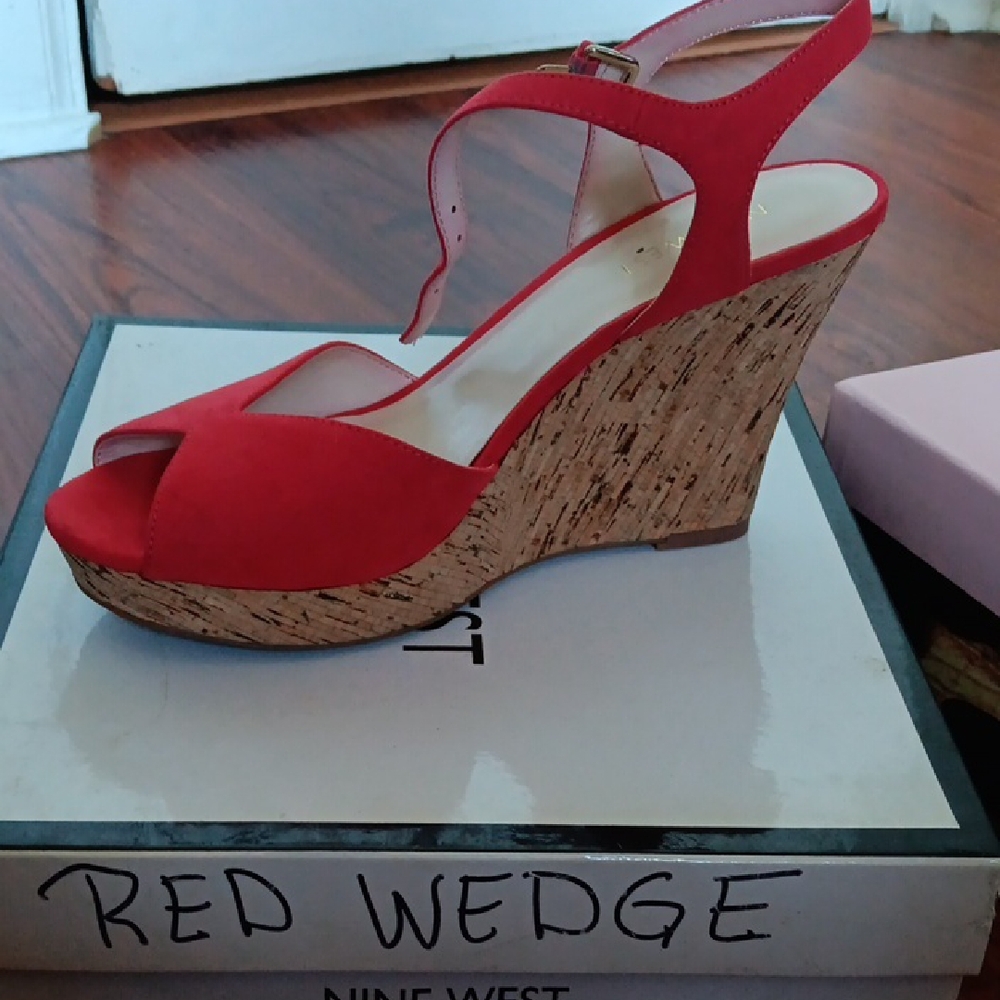 Nine West Red Wedge Sandals with Cork Heel